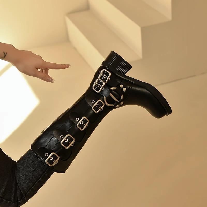 

Осень 2025 новые ретро ботинки с пряжкой коричневые с круглым носком женские летние ботинки-локомотивы высокие ботинки в стиле вестерн ковбойские ботинки 40