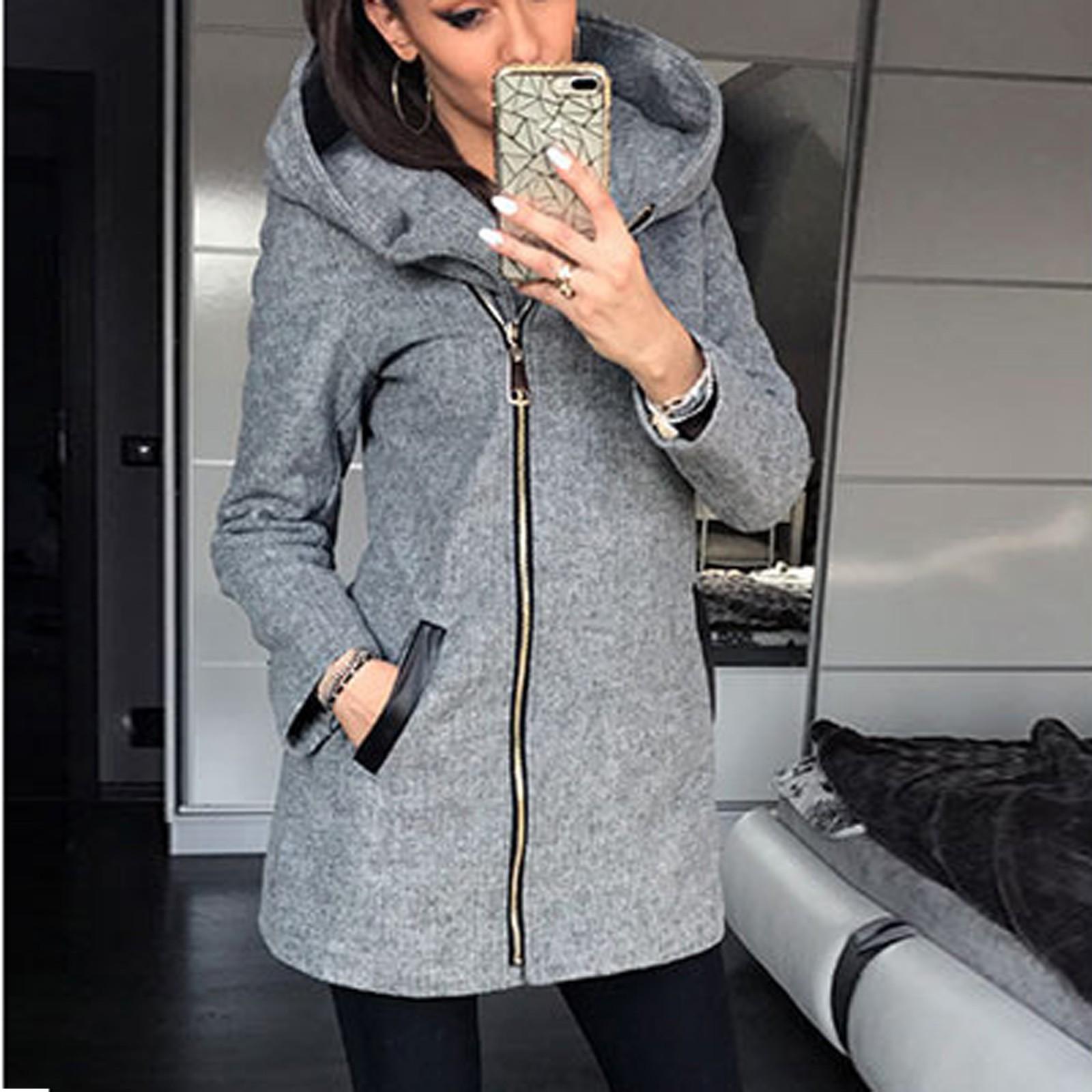 

Жіноче вільне модне плюшеве вільне пальто з капюшоном на блискавці збоку M