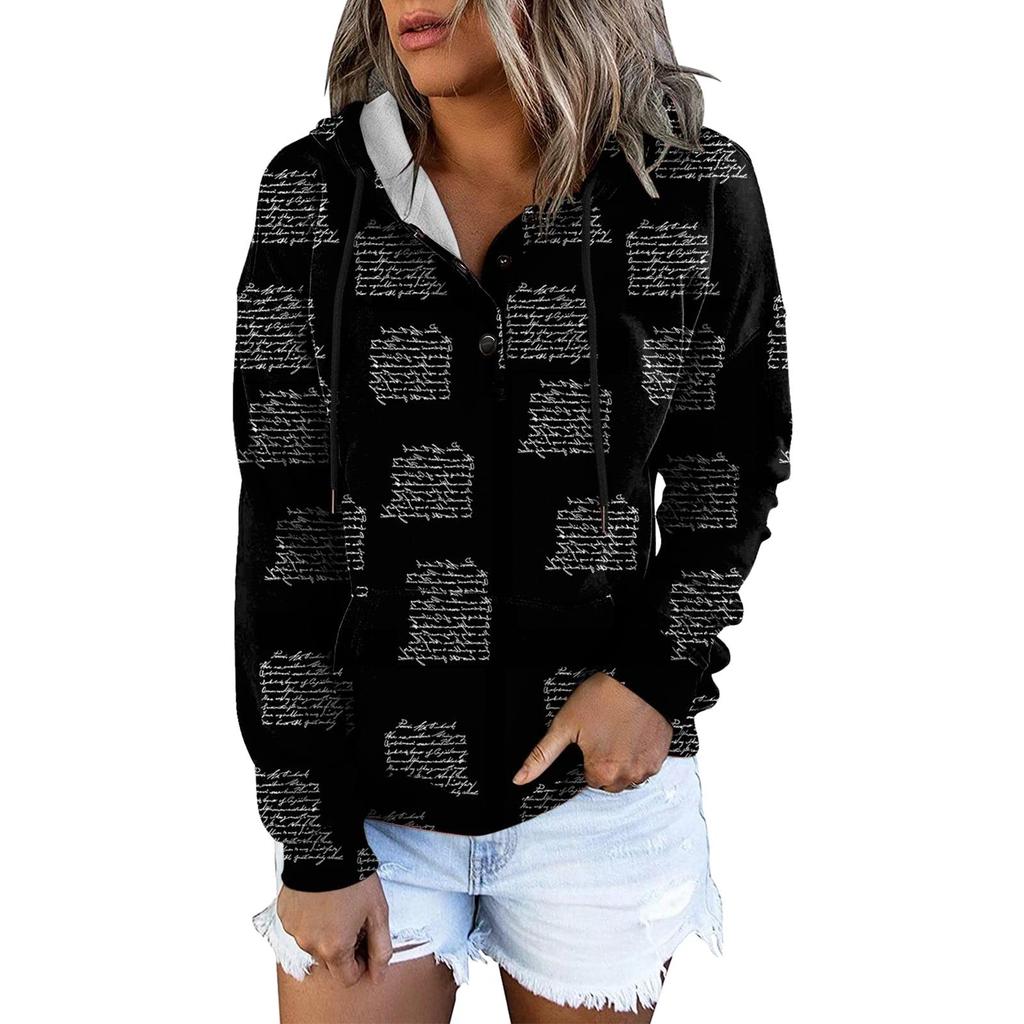 Damen Casual Fashion Print Langarm Pullover Kapuzen Top Sweatshirts