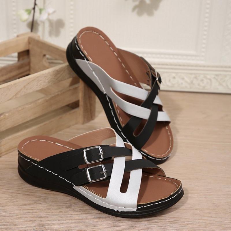 Fish-mouth Shoes Thick-soled Wedge Heels Slippers Beach One-line Shoes Slippers