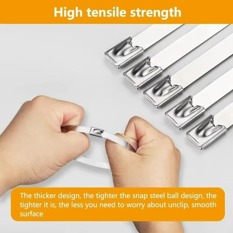 20/300Pcs Metal Zip Ties Secure Self-Locking Mechanism Stainless Steel Cable Ties for Exhaust Wrap Garage Outdoor Fastener