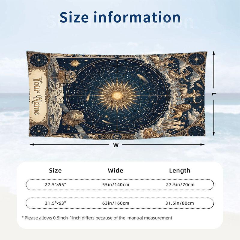 Celestial Cat Dreamscape Theme Quick Dry Beach Towel Custom Name Text Print Large Sand Resistant Towel Beach Vacation