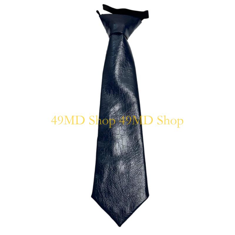 49MD Harajuku Tie Women Men Student Uniform Faux Leather Color Pre Tied Necktie