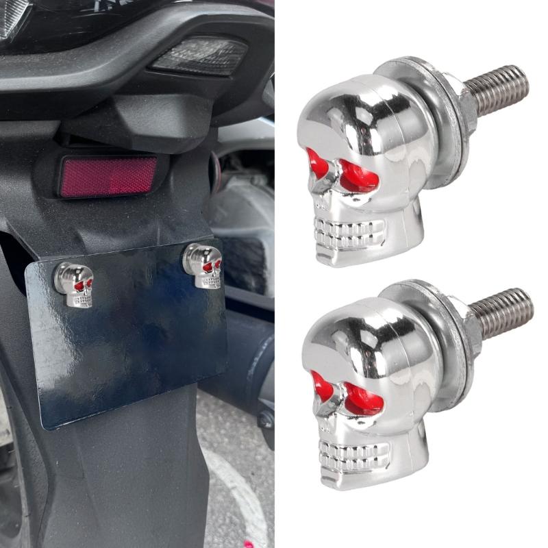 6er-Pack Universelle Motorrad-Kennzeichenschrauben Totenkopf-Design Rostfrei Aluminium Starke Befestigungselemente für Auto LKW SUV