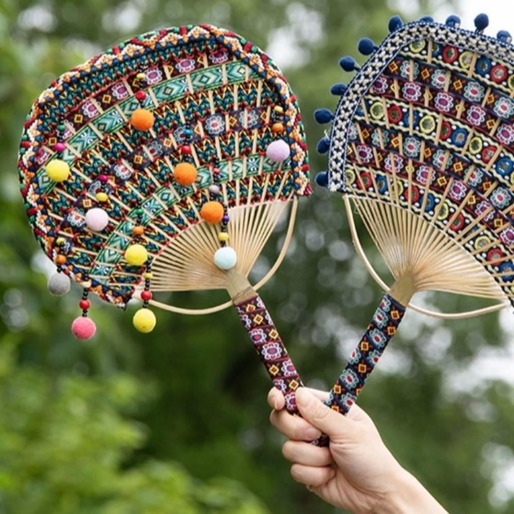Creative Handmade DIY Bamboo Fan Material Set Double-sided Wooden Handle Handmade Fan Ethnic Style Round Fan Photography Prop