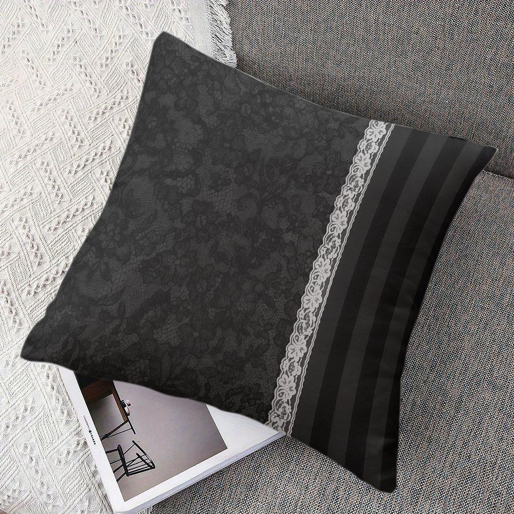 Black Lace Trim Square Jacquard Pillow Cover for Sofa Office Waist Cushion Cover Home Decorative Pillowcase