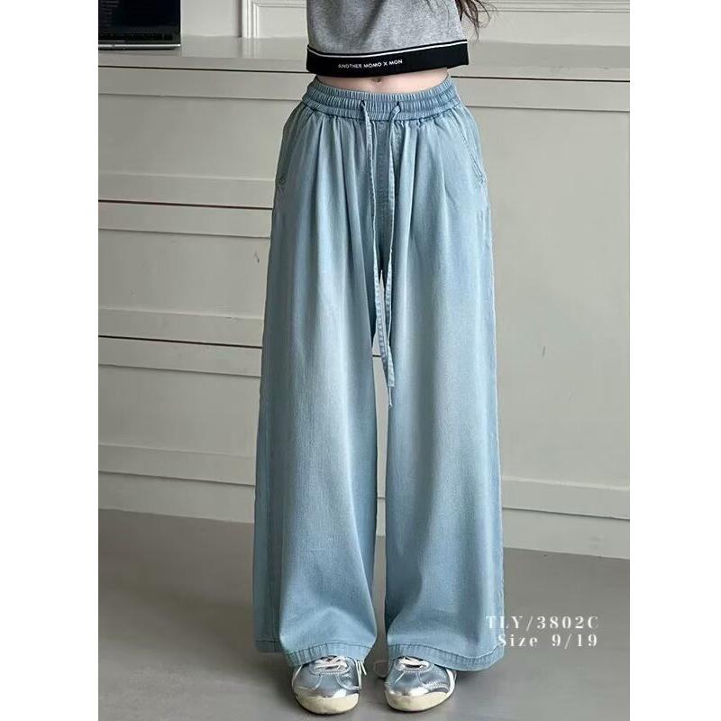 

Girls Summer Thin Jeans Style Lyocell Straight Leg Jeans Kids Wide Leg Long Trousers 170cm синій