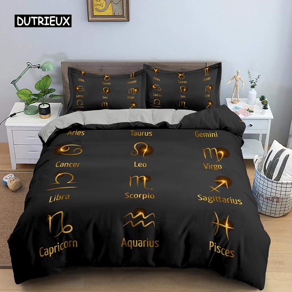 Constellation King Queen Duvet Cover Astrological Bedding Set for Kids Teens Adults Psychedelic Tarot Astrology Soft Quilt Cover