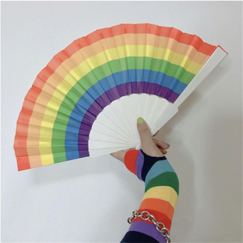 New! 7-inch Summer Rainbow Fan Handheld Lightweight Folding Dance Fan Photo Props For Wedding Party