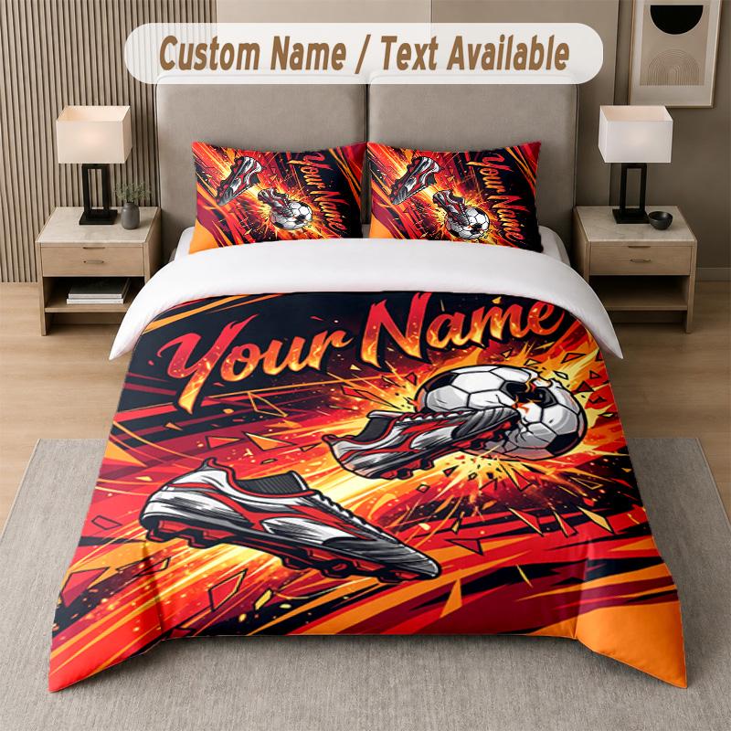 Soccer Theme Custom Text Or Name 3Pcs Bedding Set 1 Flat Sheet & 2 Pillowcases Personalized Home Bedding