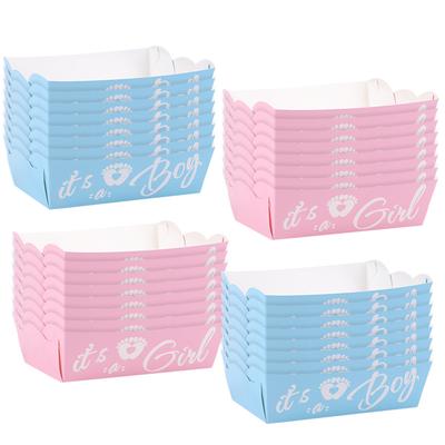 6/12/20 pièces Assiettes en papier pour fête de révélation de genre Boîte pour bonbons, biscuits et collations Décorations Bleu Rose C'est un garçon fille Fournitures Baby Shower