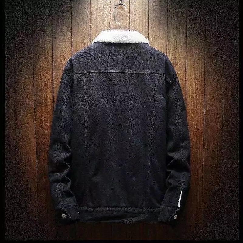 Autumn and winter denim jacket men's loose top tooling jacket fleece thickened versatile trend men's denim