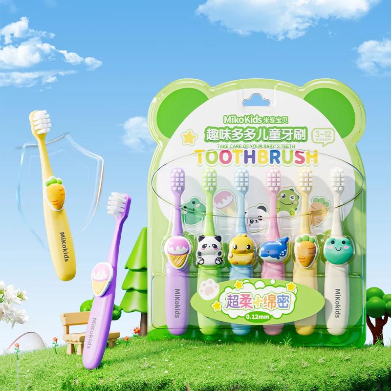 1 6PCS Children Super Soft Toothbrush 3 To 12Y Toddler Baby Training Toothbrush Cute Cartoon Zoo Animal Kids Oral Care Tools