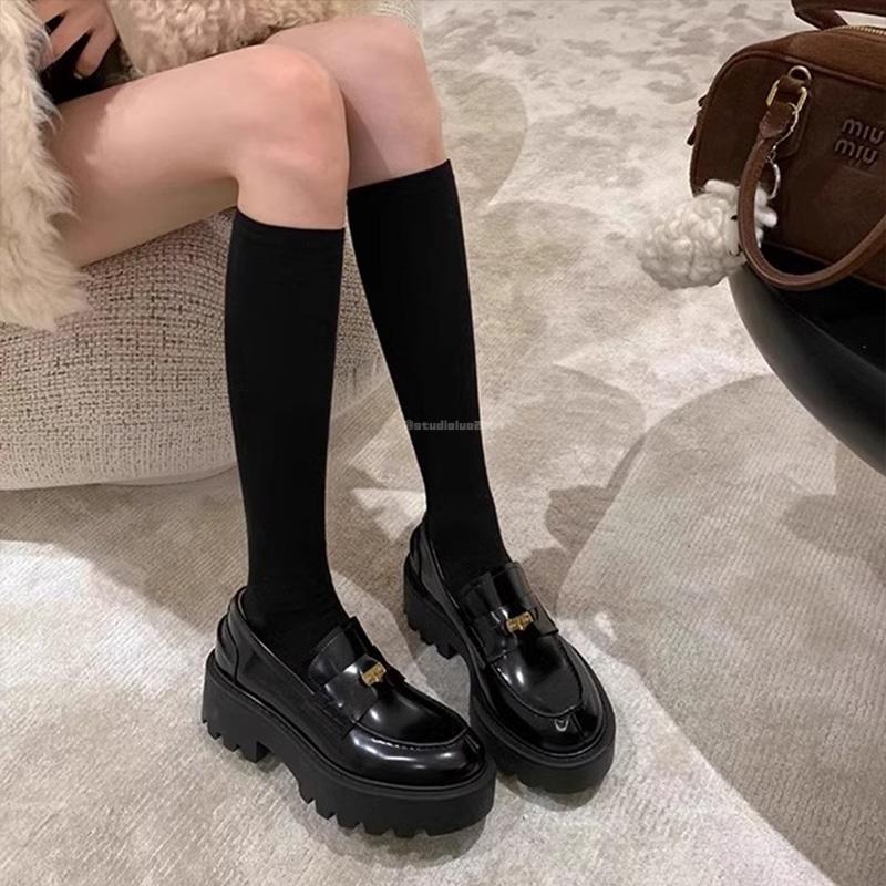 Hong Kong Genuine Leather Platform Heightening Loafers Women's 2025 Spring and Autumn New Round Head One-pedal British Small Leather Shoes Single Shoe