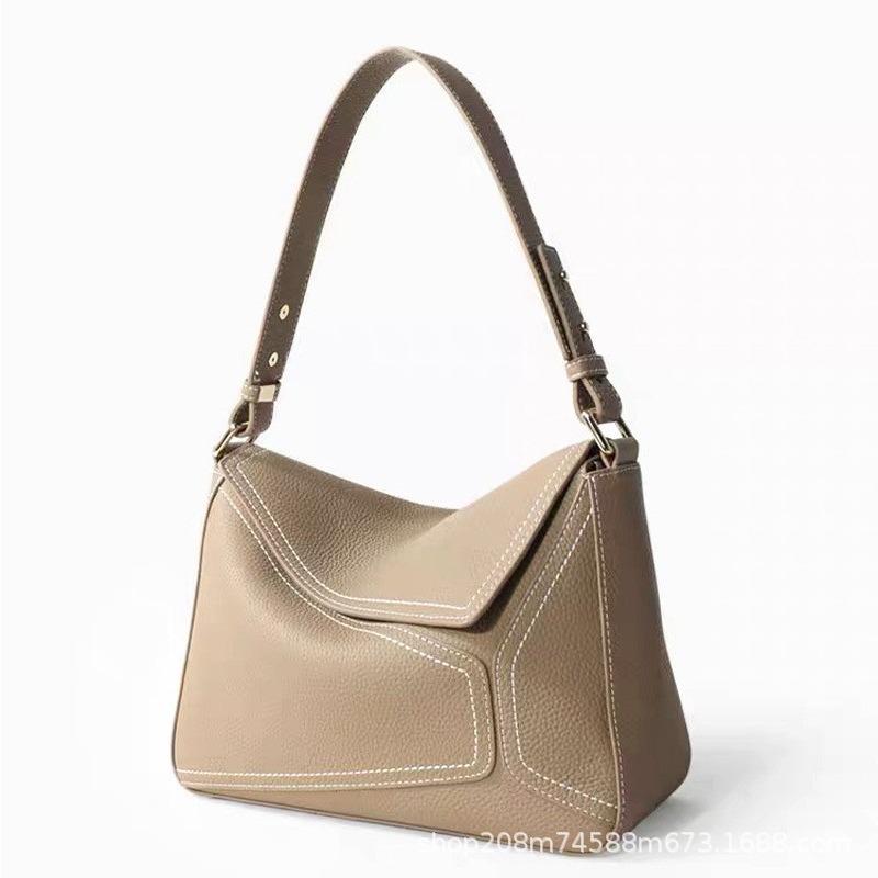 

Новая женская сумка на одно плечо, сумка-подмышка, сумка-подушка, сумка-мессенджер для通勤 из первого слоя коровьей кожи, модная геометрическая сумка из натуральной кожи 25*10*18cm верблюд