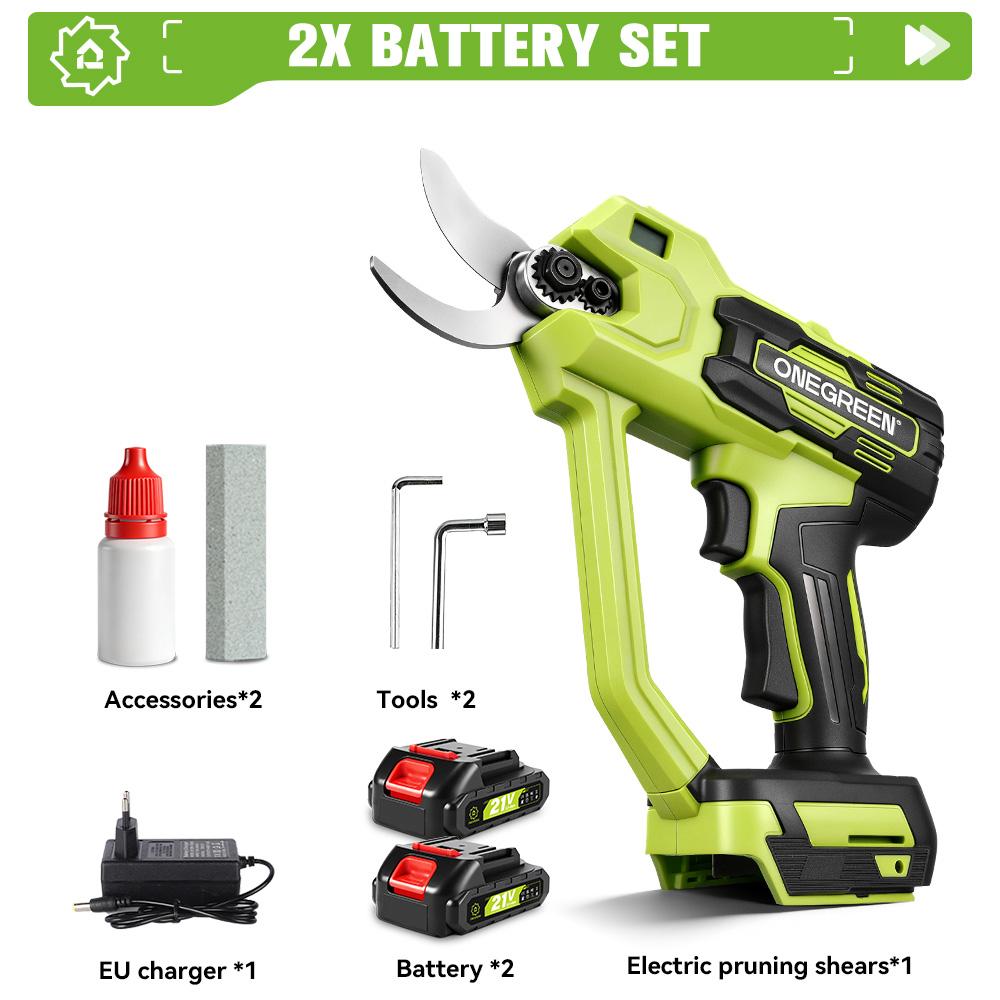 ONEGREEN Brushless 30MM Electric Pruner Shear 2 Gears Cordless Tree Bonsai Pruning Scissors Tools For Makita 21V Battery Pin