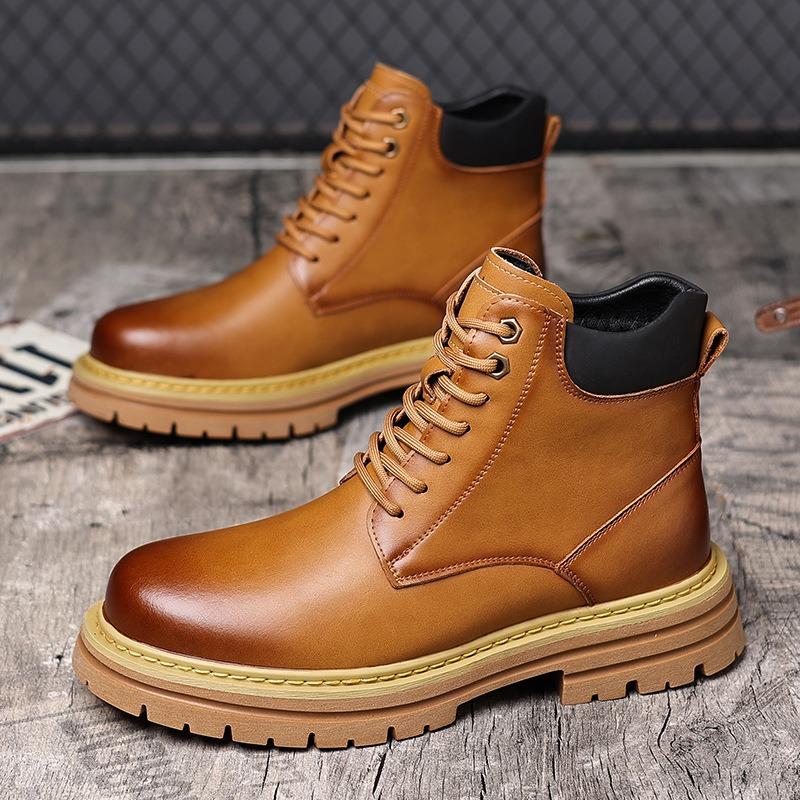 Bottes à plateforme rétro en cuir tendance antidérapantes pour hommes Designer Semelle souple Automne Hiver Chaussures pour hommes Mode Décontractées Bottes de travail pour hommes