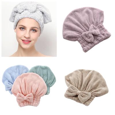 1pc Cute Bow Coral Dry Hair Cap Towel Absorbent Soft Shower Cap Quick Dry Hair Towel for Ladies Bath
