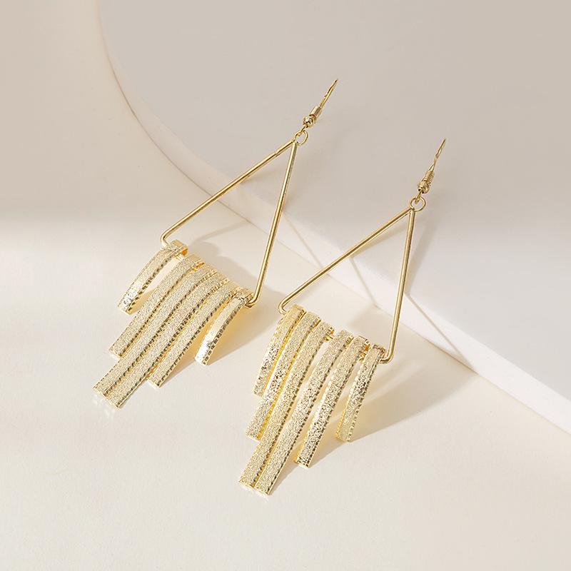 European and American Multi-Layer Hollow Metal Geometric Tassel Earrings