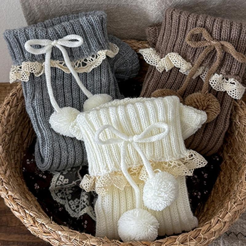 Lolitas Beinstulpen Gestrickte Beinstulpe Süße Weite Bündchen Knöchel Haufen Socken Schülerinnen Fußbedeckung Spitze Rüschen Beinsocken