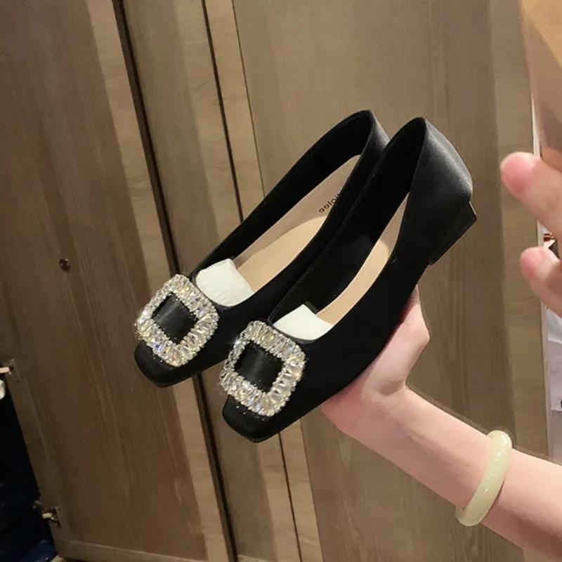 Fashion Rhinestone Square Toe Mary Jane Shoes for Women Designer Leather Women High Heels Fashion Big Size Light Casual Shoes Female