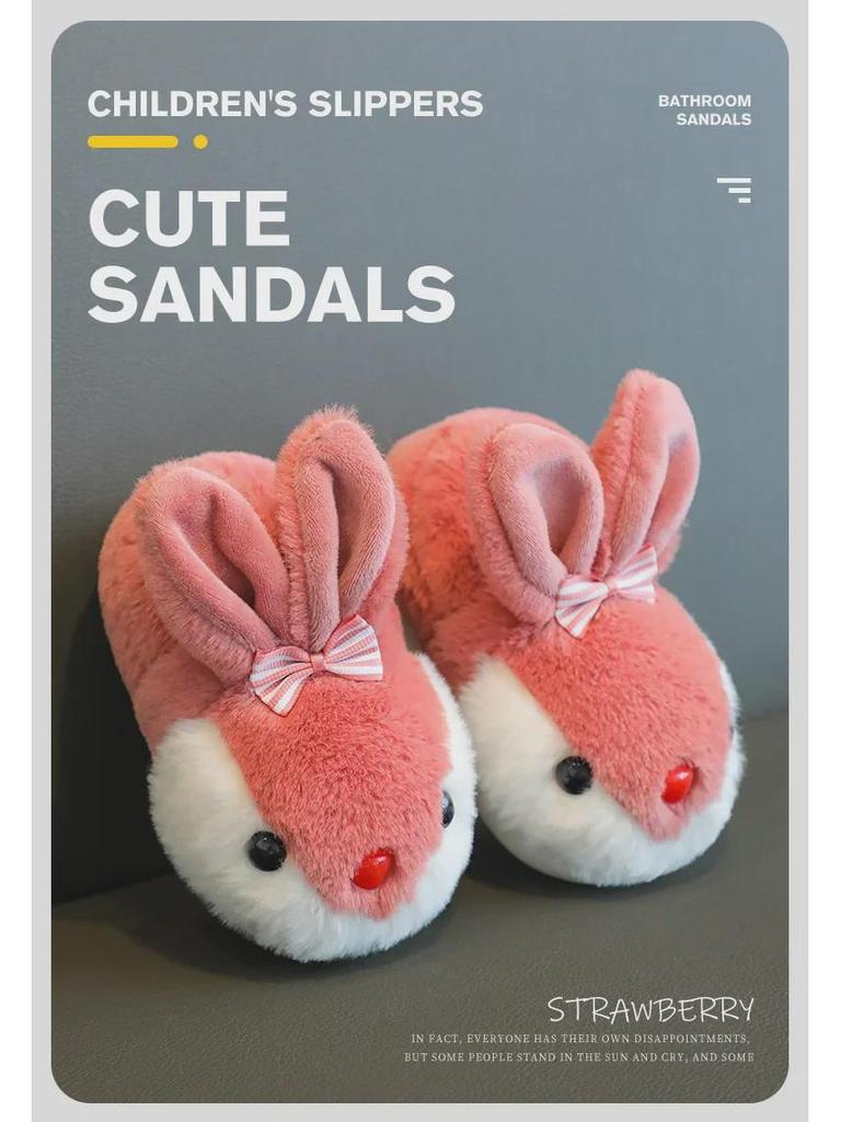 Children's Cute Cartoon Rabbit Slippers for Girls and Boys - Indoor Cotton Shoes for Autumn and Winter
