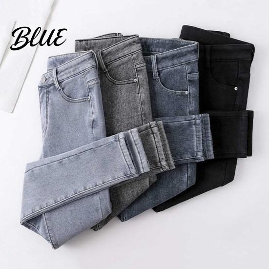 High-waist Jeans Women Winter Plush High Waist Thick Velvet Lined Slim Fit Pencil Pants Straight