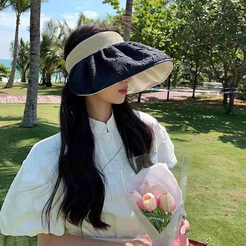 UV Protection Women Sunhat Big Brim Empty Top Hat Outdoor Beach Cap Bucket Hat  Girls