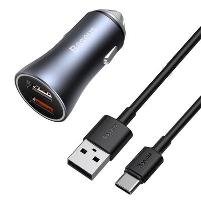 Fast Car Charger 2x USB 40W QC SCP FCP AFC USBC Cable Gray