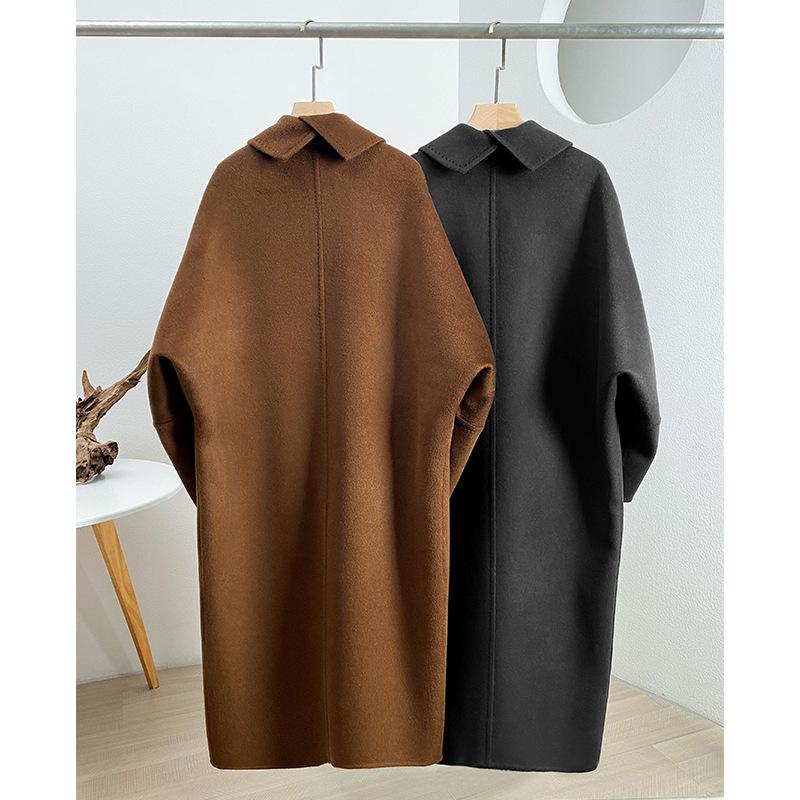 Loose cocoon camel fleece coat women's retro simple atmosphere loose and thin woolen coat