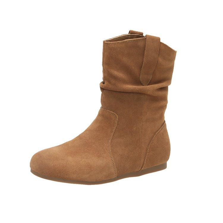 2025 new short boots round head flat bottom microfiber fashion boots PU solid color spring and autumn suede Martin boots women