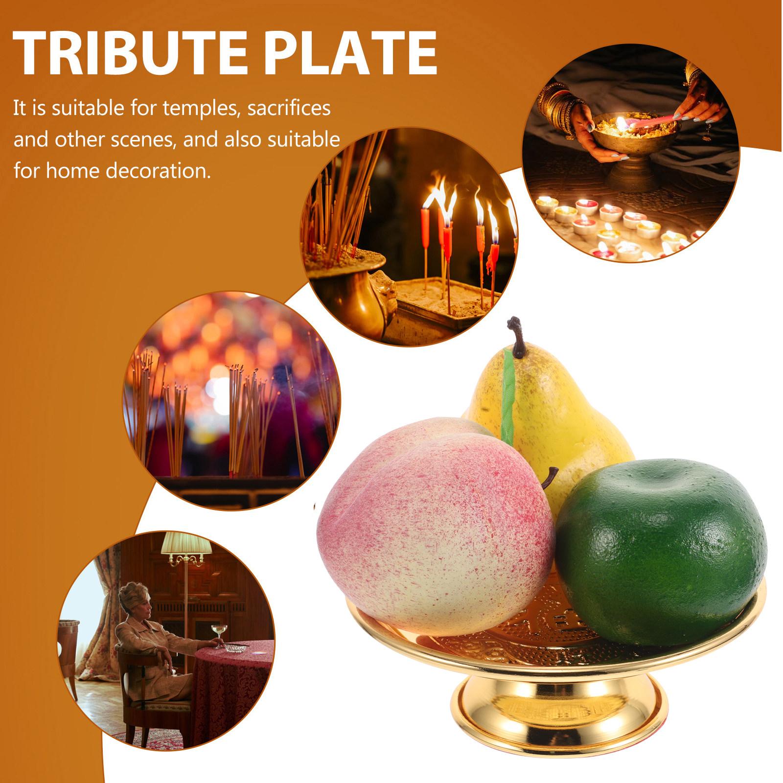 Golden Finish Stainless Steel Fruit Plate for Weddings Temples Altar Rituals Buddhist Offering Dish Temple Serving Tray Cultural China Mainland
