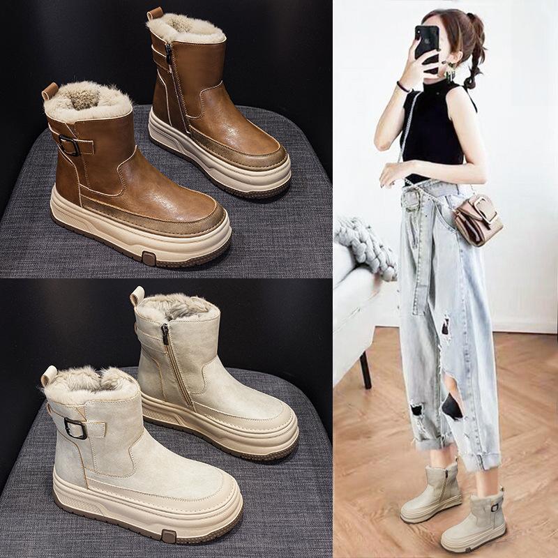 Snow Boots Women's New Winter Velvet Thickened Short Boots Warm Thick Sole Heightening Non-slip Warm Cotton Shoes