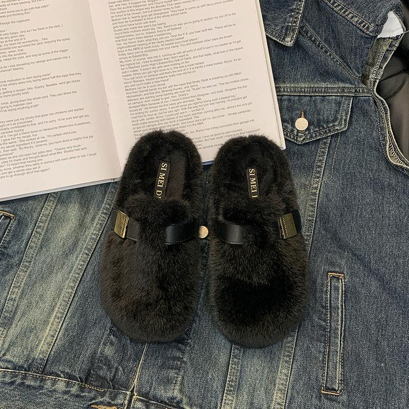 Design Thick-soled Heightened Wool Slippers Women Wear New Winter-style Plush Toe Cotton Slippers