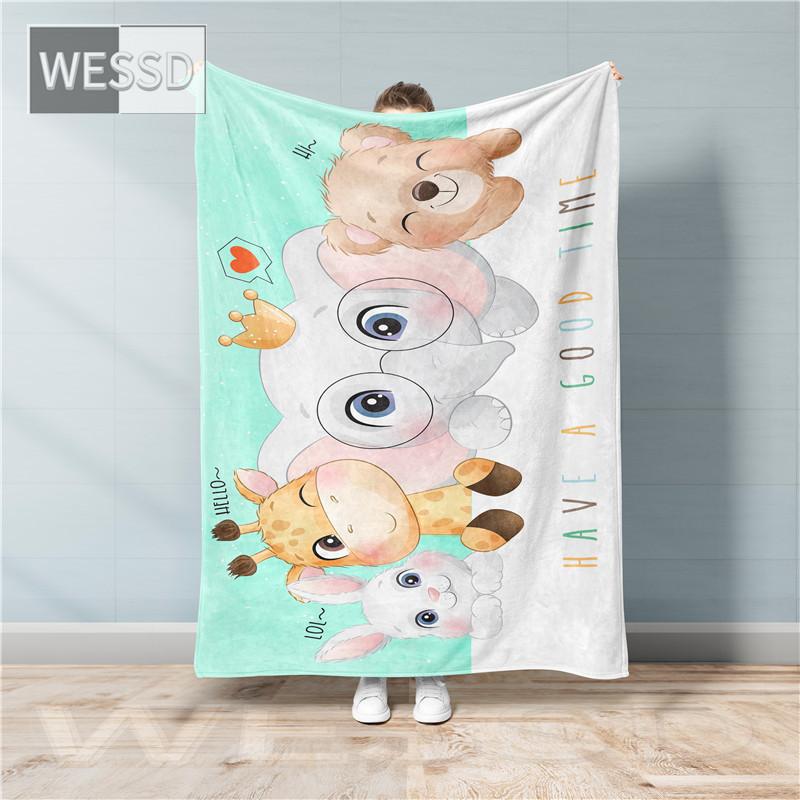 Kawaii Children Cartoon Blanket Animal Flannel Fleece Blanket Super Soft Nordic Bed Cover Bedspread Cute Gift