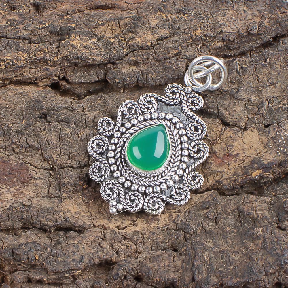 Green Onyx Gemstone Jewelry, 925 Solid Sterling Silver Pendant, Handmade Appealing Silver Jewelry, Boho Onyx Pendant For Gift