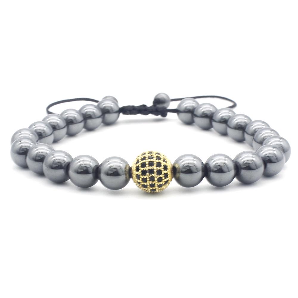 New 8MM Non-Magnetic Hematite Bracelet with Micro-Inlaid Diamond Beads