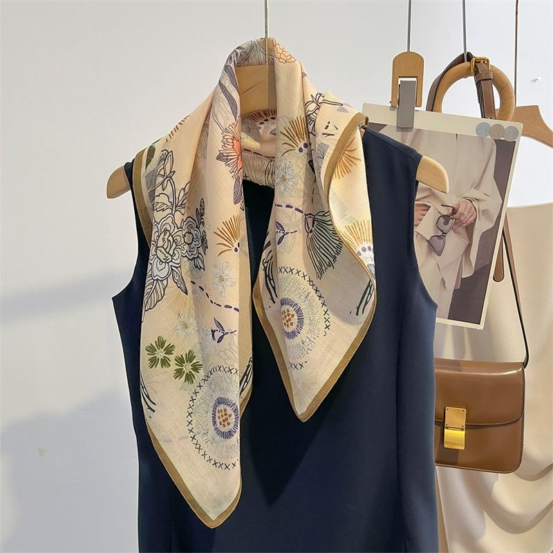 Fashion Bandana Neck Scarfs For Women Floral Print Handkerchief Hijab Scarf Female Luxury  Headband Soft Neck Scarves 68cm
