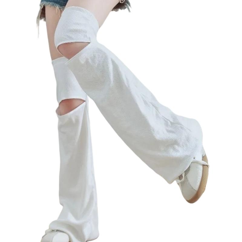 Women Punk Hollowed Out Thgh High Flared Leg Warmers Over Knee Long Socks Solid Color Leg Covers Stockings Streetwear