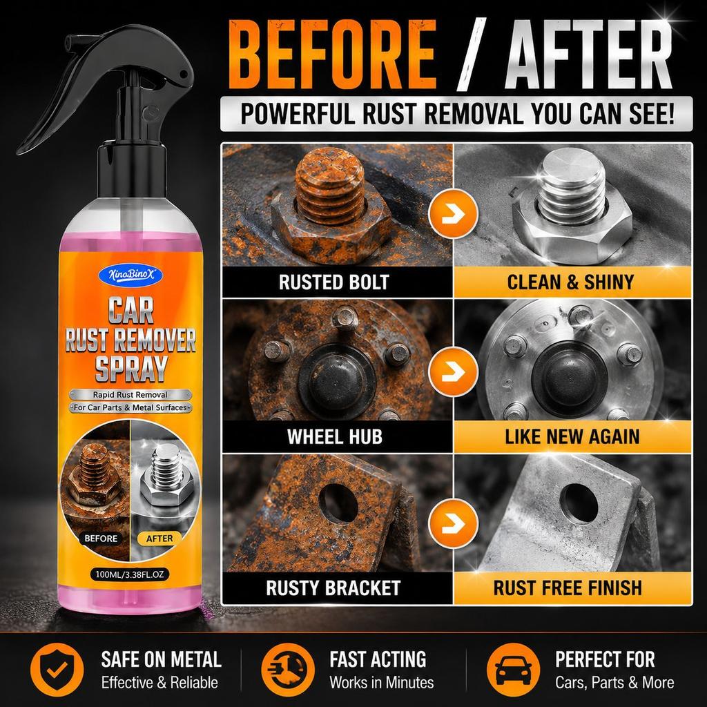 Car Rust Remover Spray 100ml - Fast-Acting Rust Dissolver for Wheels, Bolts & Metal Parts, Restores Shine