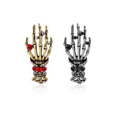 Skelet Hand Strass Broche - Overdreven Retro Punk Reversspeld