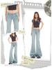 Light Blue Women's Retro Low Waist Micro Flare Jeans with Bamboo Texture - Elastic and Slimming Hot Girl Style