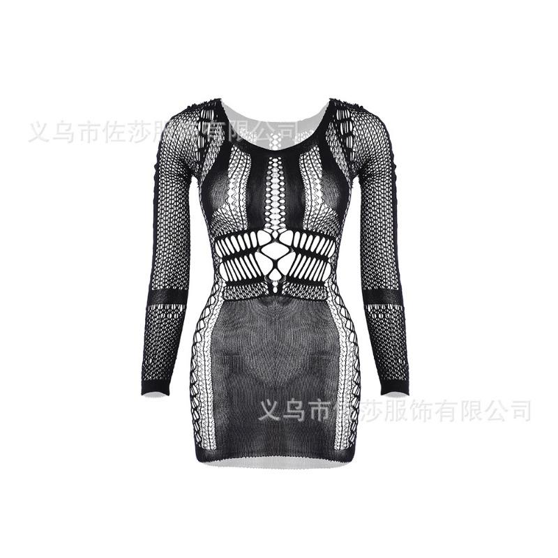 Sex Underwear New Short Skirt Hip Skirt Mesh Coat Hollow Sexy Temptation Sexy Long Sleeves