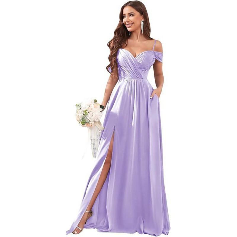 1011 new evening dress European and American bridesmaid dress suspender long dress solid color banquet evening dress
