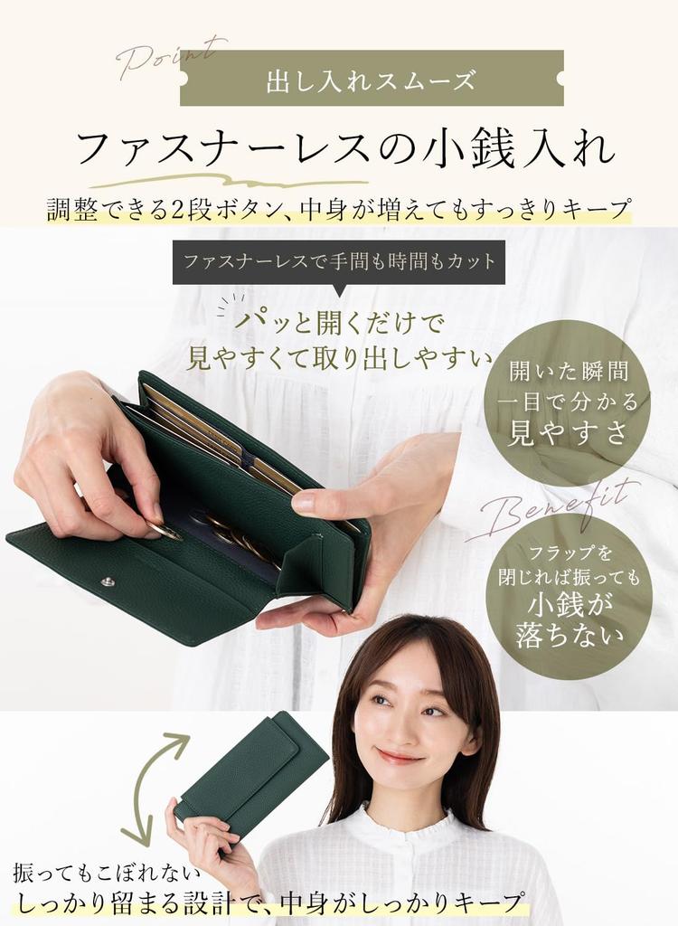 PURCHIC Women's Long Wallet, Genuine Leather, Slim, Lightweight, Large Capacity, Italian Buttons, Anti-Skimming (Ivory)