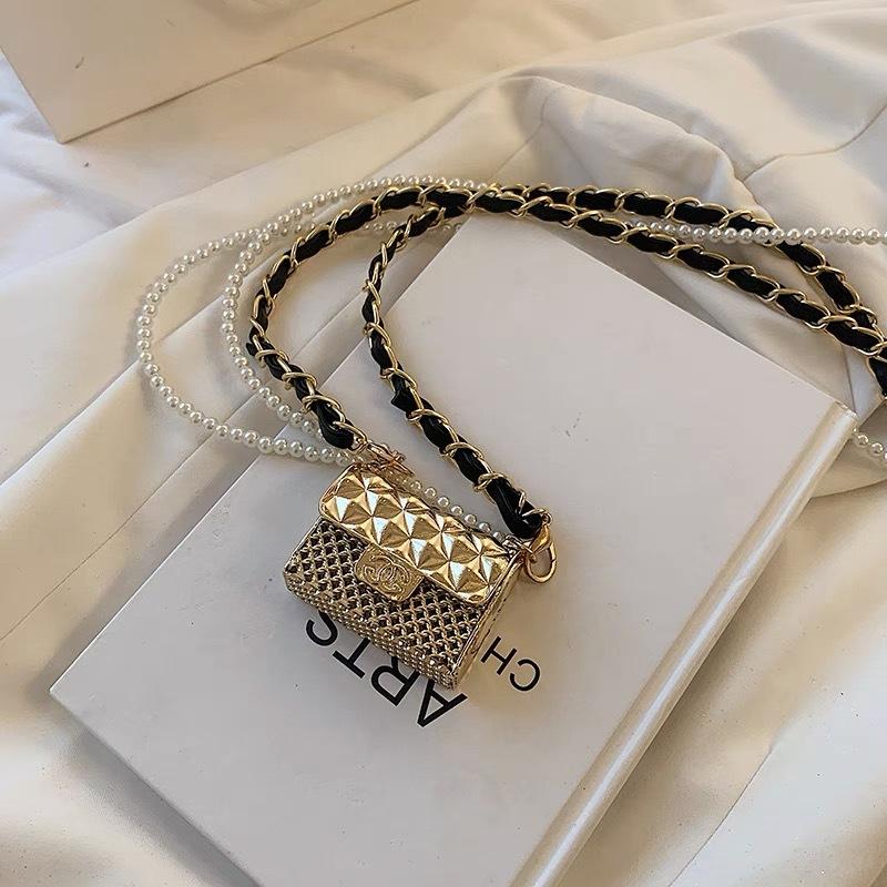 Metall miniveske kjede Crossbody skulderveske Allsidig dekorative klær Hodetelefonveske Skulderveske for kvinner