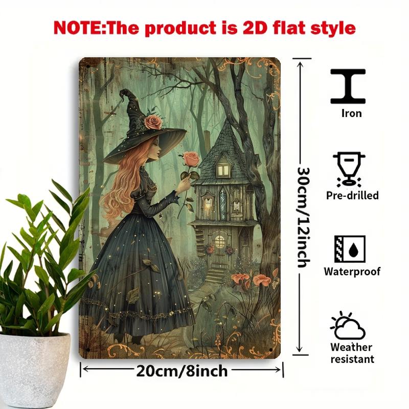 Chic Witch-Themed Metal Wall Art - 8x12" Vintage Tin Sign with Pre-Drilled Holes, Easy To Hang | Perfect for Bedrooms, Bathrooms