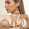 Bohemian Shell Starfish Turquoise Bead Large Hoop Earrings for Women Metal Conch Seashell Circle Dangle Earring Vacation Jewelry