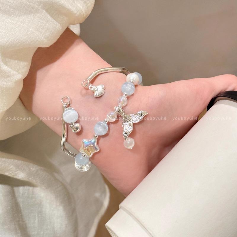Fish-tail Star String Bead Bracelet - Women's Niche Design Handcrafted Layered Shell Bracelet with High Appearance Quality Accessory