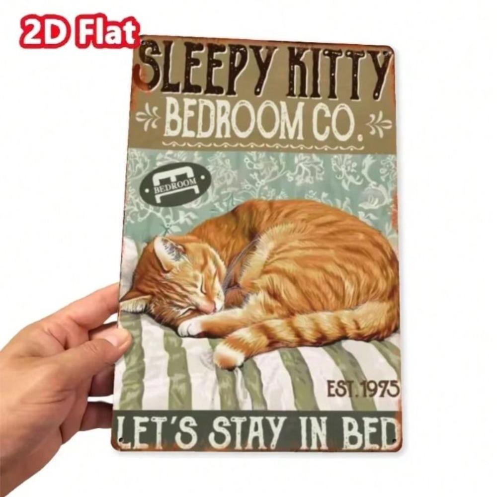 Vintage Metal Tin Sign Sleeping Cat Wall Decor Retro Iron Poster for Living Room